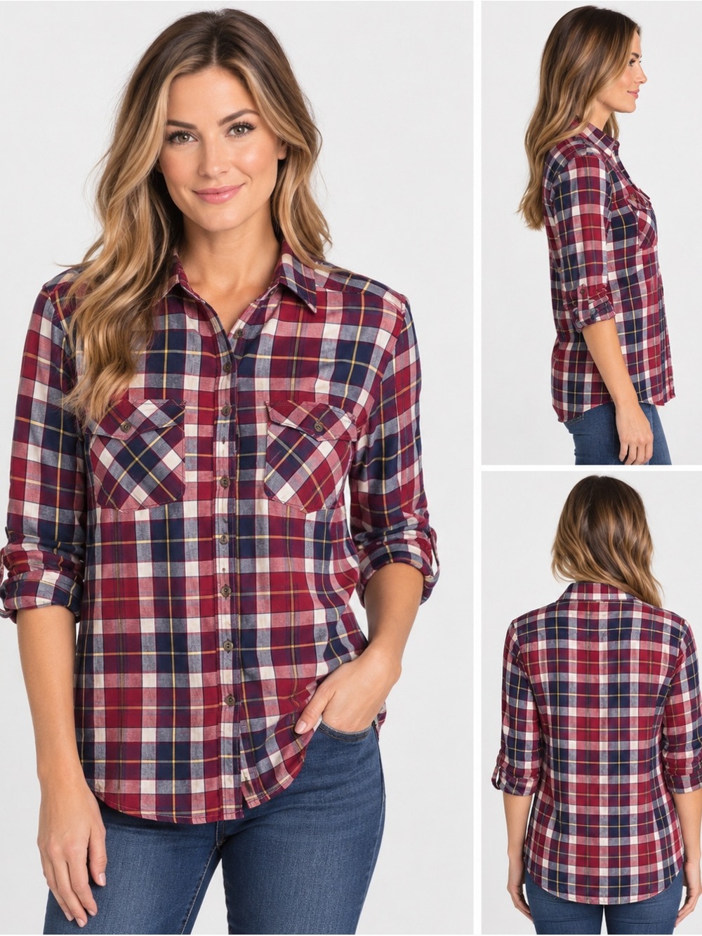 Mossimo Supply Co. Red and Navy Plaid Button-Down Shirt!